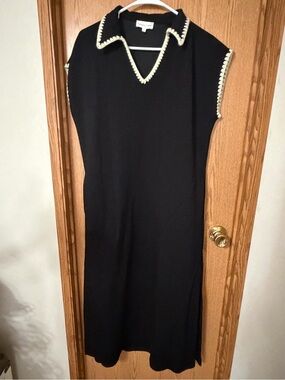 entro Black Midi Dress with Cream Trim